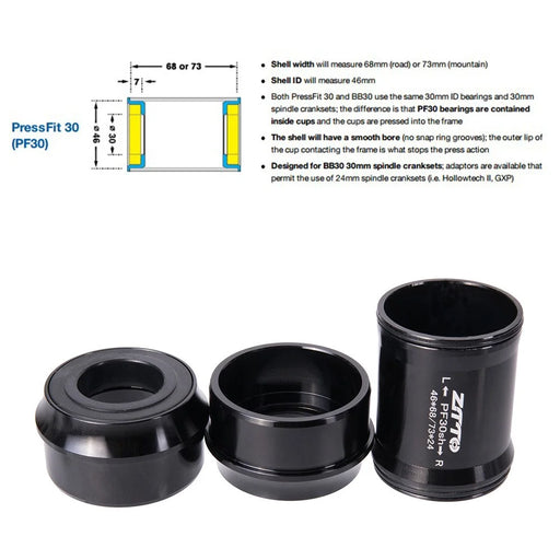 ZTTO PF30SH MTB Road Bike Press Fit Crankset Bottom Bracket (Outer Diameter: 46mm, Inner Diameter: 24mm) - 2