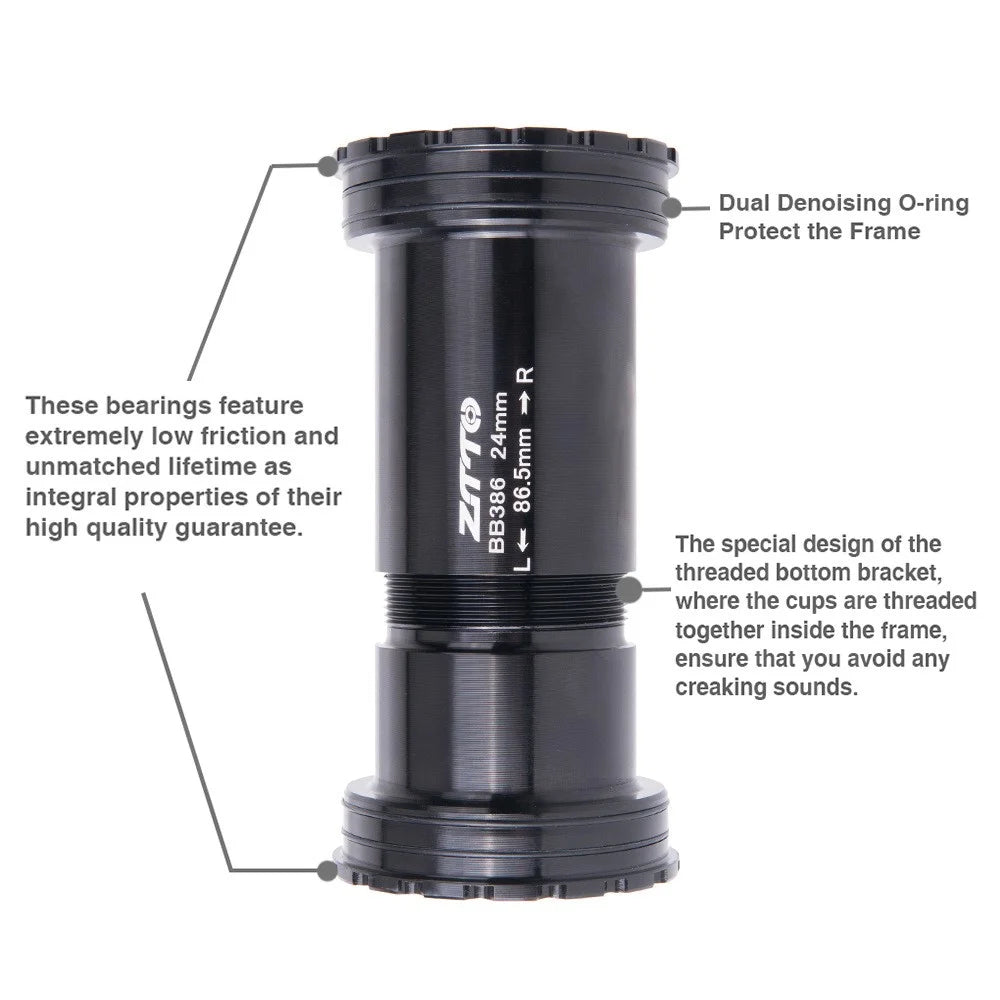 ZTTO BB386 Aluminum Alloy + Ceramic Bicycle Bottom Bracket (Outer Diameter: 46mm, Inner Diameter: 24mm) - Ceramic Black - 3