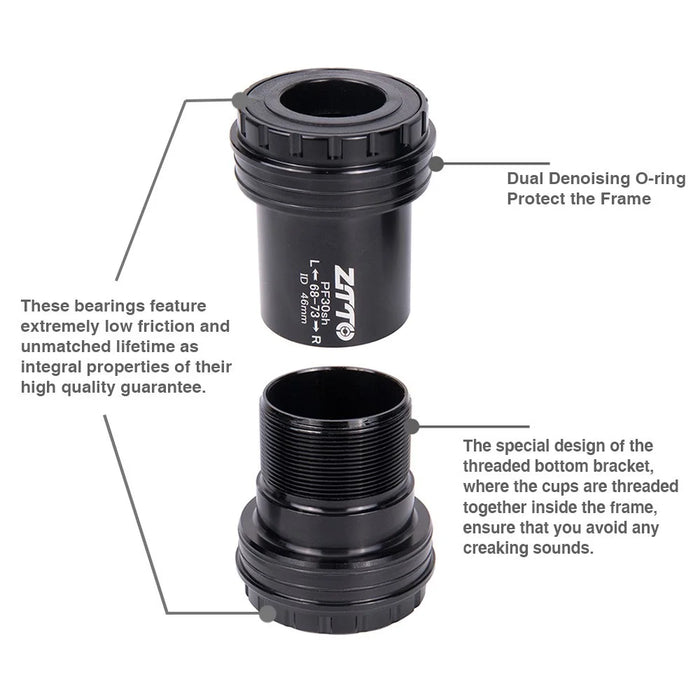ZTTO PF30 Thread Bike Bottom Bracket Screw-in Locking for 22 / 24mm Crankset 46mm Frame Shell - 2