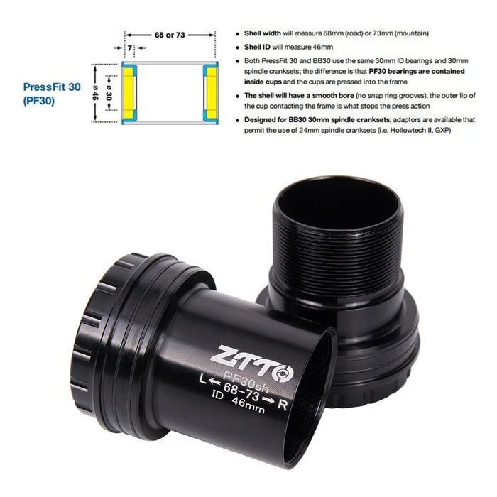 ZTTO PF30 Thread Bike Bottom Bracket Screw-in Locking for 22 / 24mm Crankset 46mm Frame Shell - 3