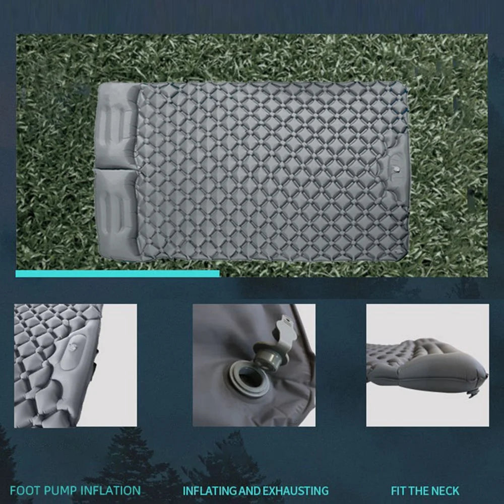 GM-SR01 Double Sleeping Mat 190x122cm Inflatable Camping Mattress Built-in Pump with Pillows - Green - 4