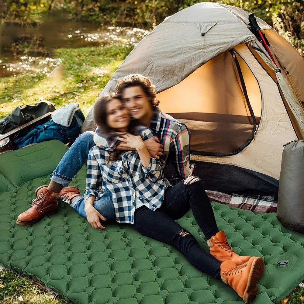 GM-SR01 Double Sleeping Mat 190x122cm Inflatable Camping Mattress Built-in Pump with Pillows - Green - 5
