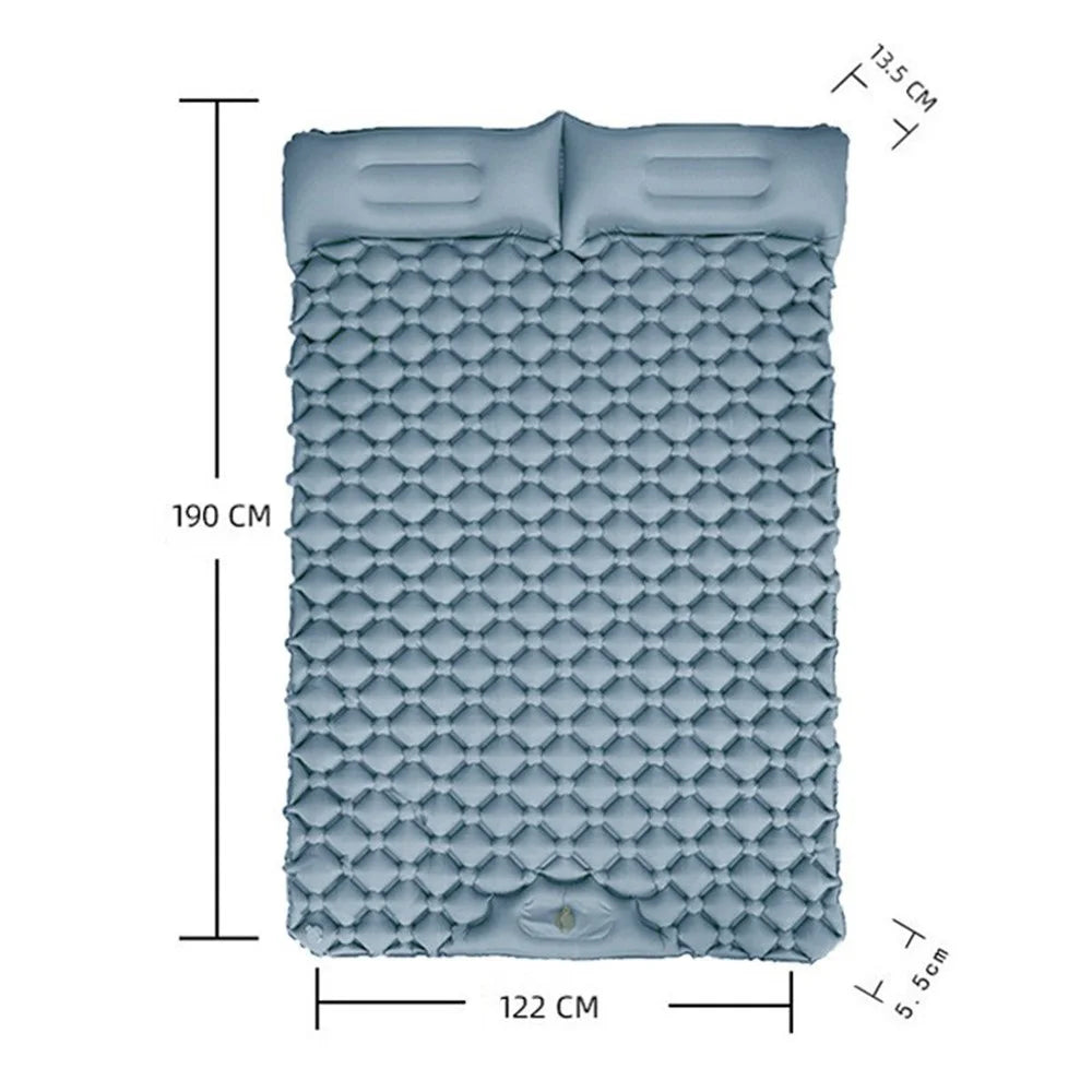 GM-SR01 Double Sleeping Mat 190x122cm Inflatable Camping Mattress Built-in Pump with Pillows - Green - 6