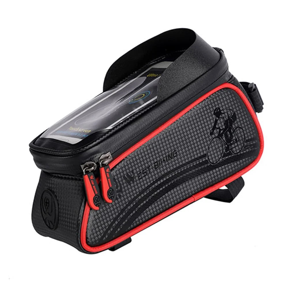 WEST BIKING Waterproof Bicycle Phone Bag Bike Front Bag Pannier with Touch Screen Shield - Red - 1