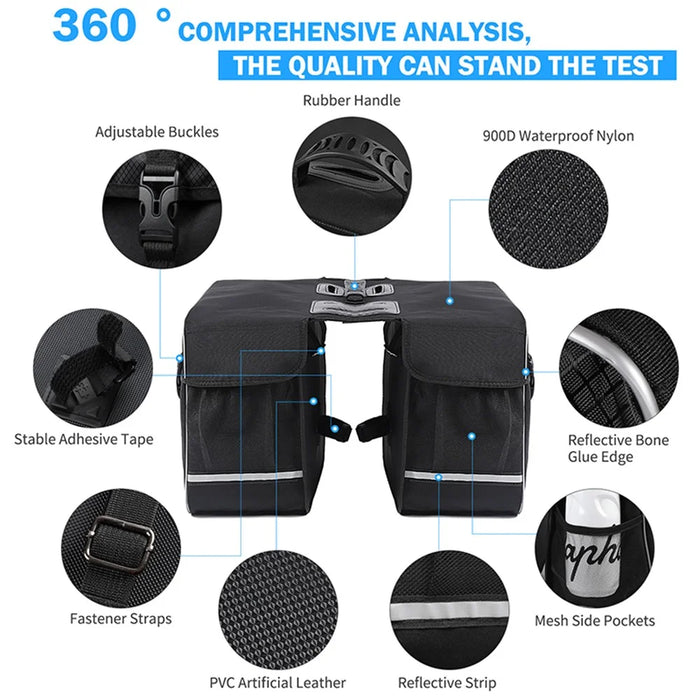 WEST BIKING 30L Bicycle Trunk Bag MTB Road Bike Bag Waterproof Cycling Double Side Rear Rack Luggage Carrier Tail Seat Pannier - 2
