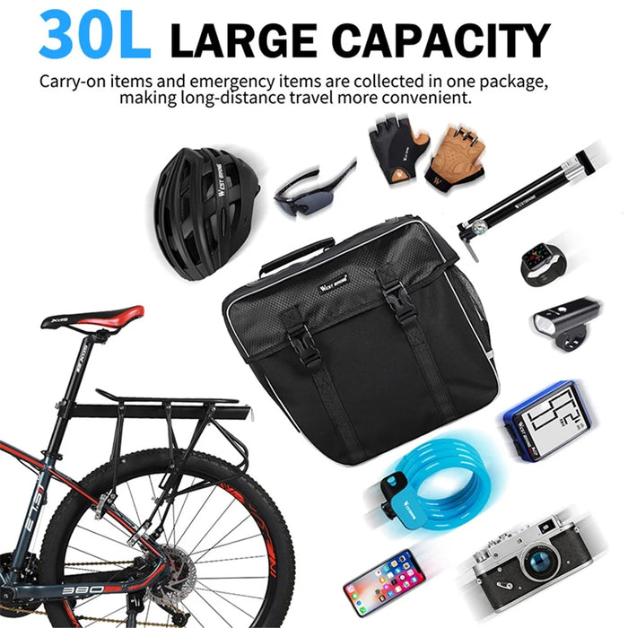 WEST BIKING 30L Bicycle Trunk Bag MTB Road Bike Bag Waterproof Cycling Double Side Rear Rack Luggage Carrier Tail Seat Pannier - 3