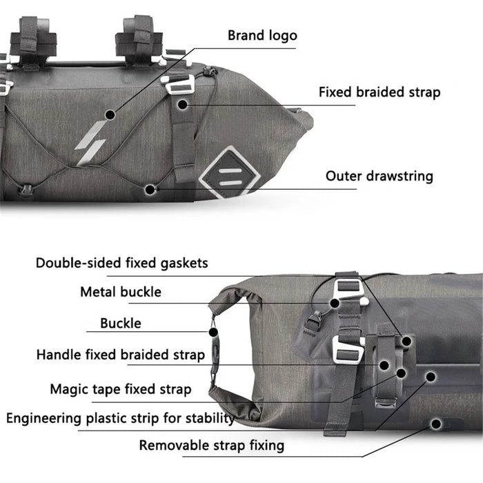 SZ-AS-015 Waterproof Nylon+TPU Bike Handlebar Bag 5-15L Bicycle Front Tube Bag Storage Pouch Pack - 7