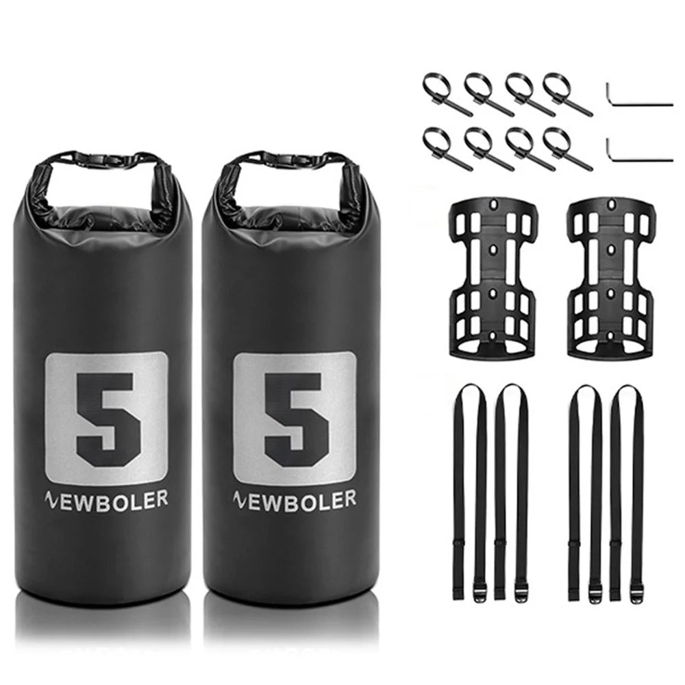 NEWBOLER 2 Bike Front Fork Pannier Bags (5L) + 2 Front Fork Racks + 4 Adjustable Straps + 8 Fixing Straps - 1