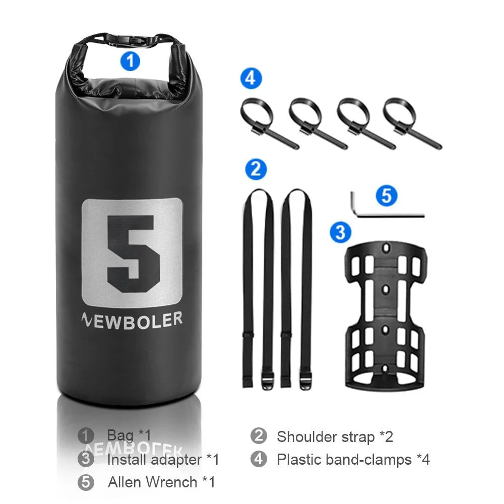 NEWBOLER 1 Bike Front Fork Pannier Bag (5L) + 1 Front Fork Rack + 2 Adjustable Straps + 4 Fixing Straps - 7