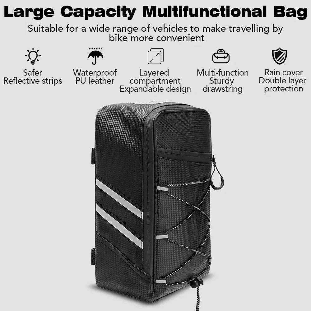 BAG031 8L PU Leather Bike Rack Bag Bicycles Rear Trunk Bag Back Seat Carrier Storage Pouch - 6