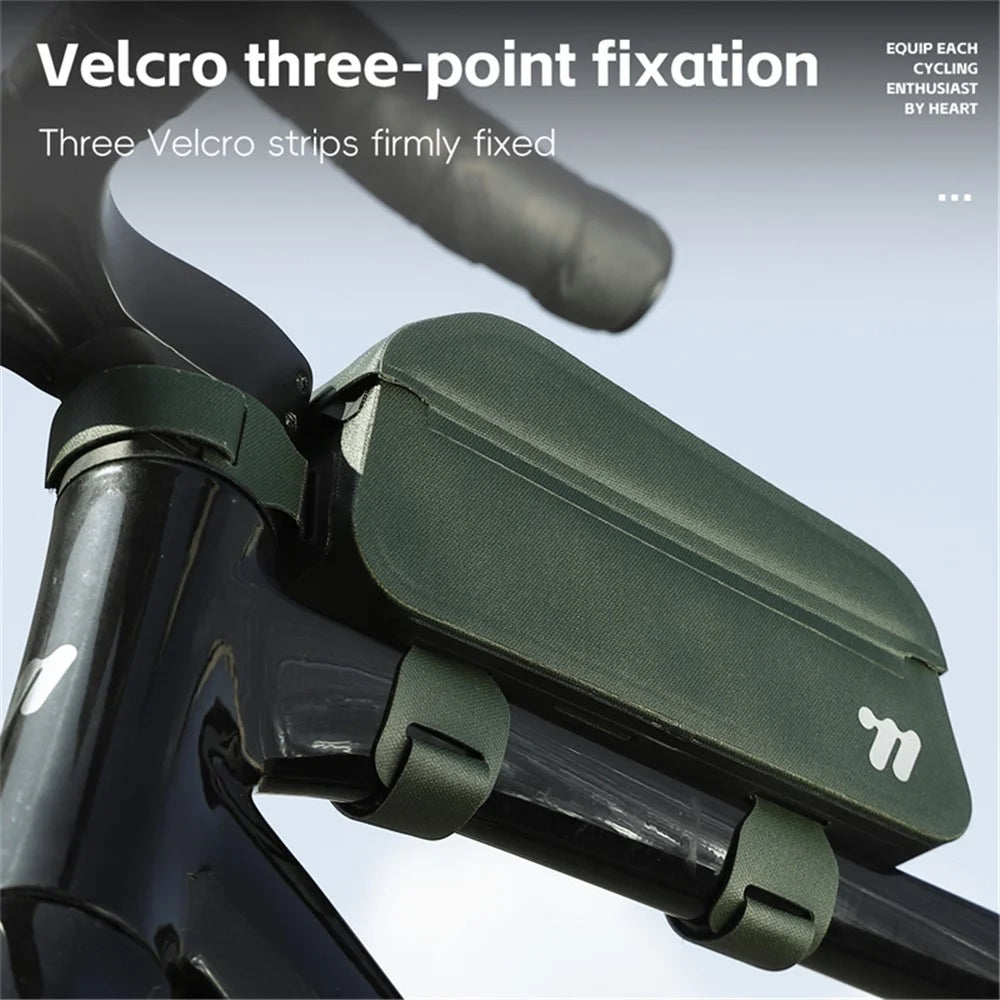 WEST BIKING YP0707385 Bicycle Top Tube Bag Magnetic Flip Cover Design Bike Front Beam Storage Bag - Olive Green - 5