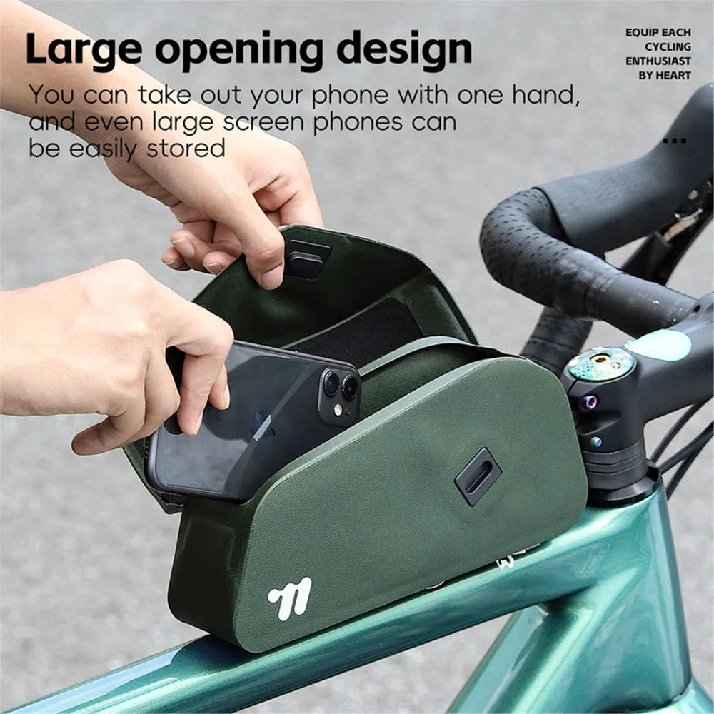 WEST BIKING YP0707385 Bicycle Top Tube Bag Magnetic Flip Cover Design Bike Front Beam Storage Bag - Olive Green - 7