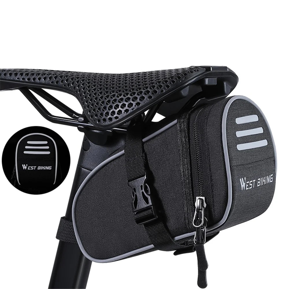 WEST BIKING YP0707388 1L Bike Saddle Bag Oxford Canvas Reflective Bicycle Tools Storage Bag - 1