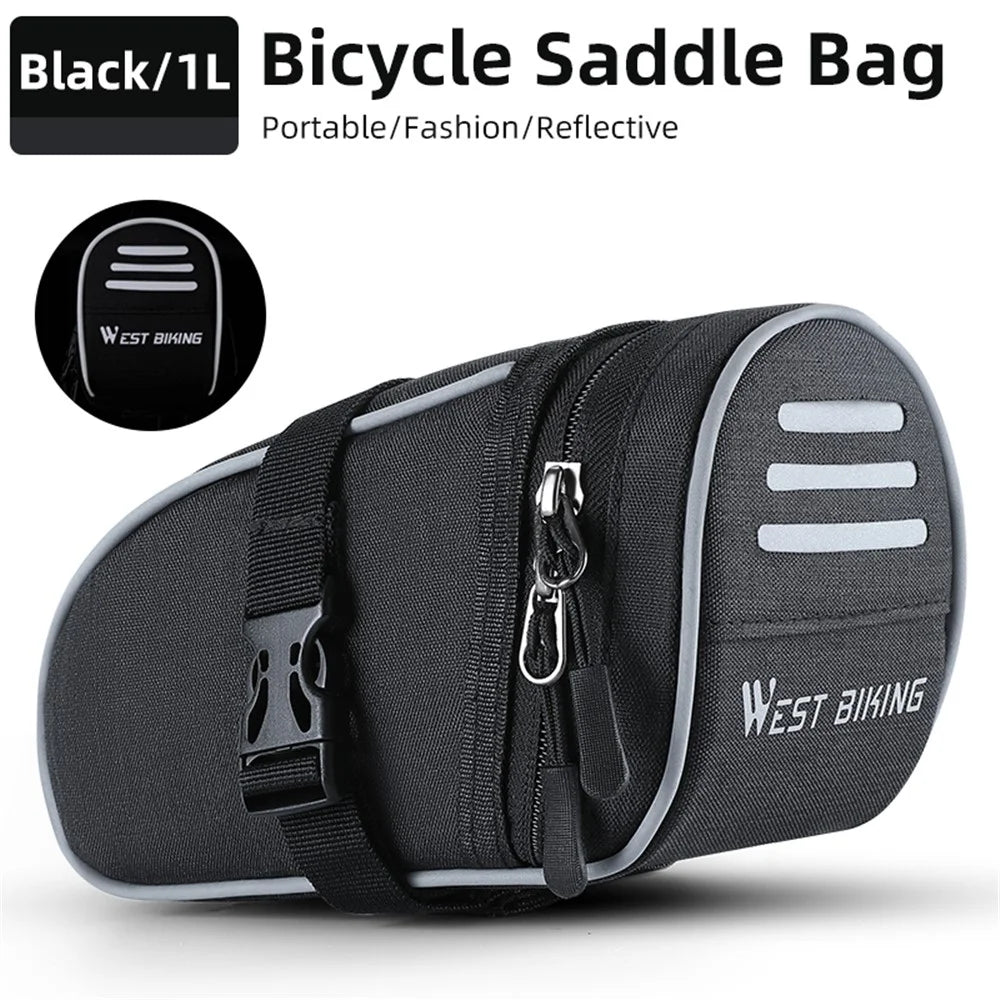 WEST BIKING YP0707388 1L Bike Saddle Bag Oxford Canvas Reflective Bicycle Tools Storage Bag - 2