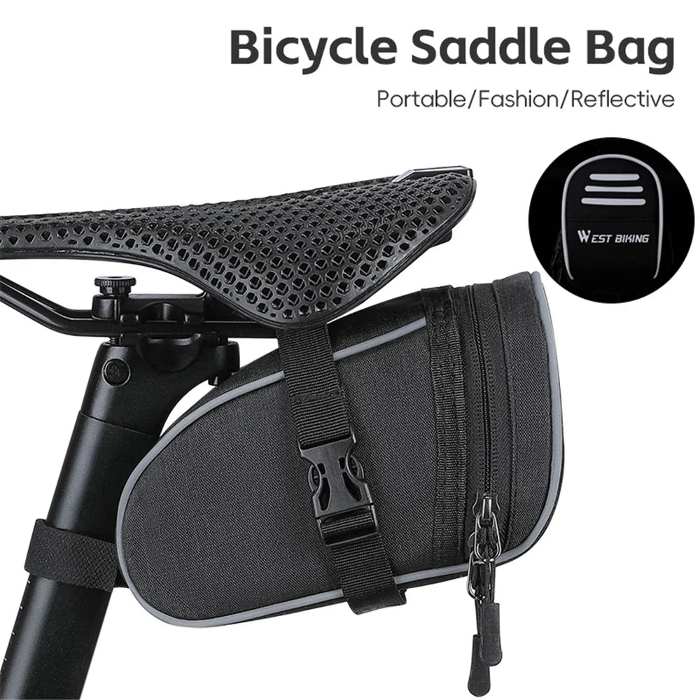WEST BIKING YP0707388 1L Bike Saddle Bag Oxford Canvas Reflective Bicycle Tools Storage Bag - 3