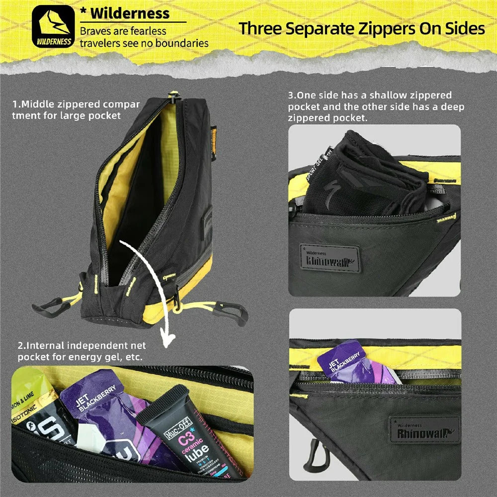 RHINOWALK BHD0019 Bicycle Frame Storage Bag 0.9L Waterproof Bike Triangle Top  /  Under Tube Pouch Bag - Black  /  Yellow - 3