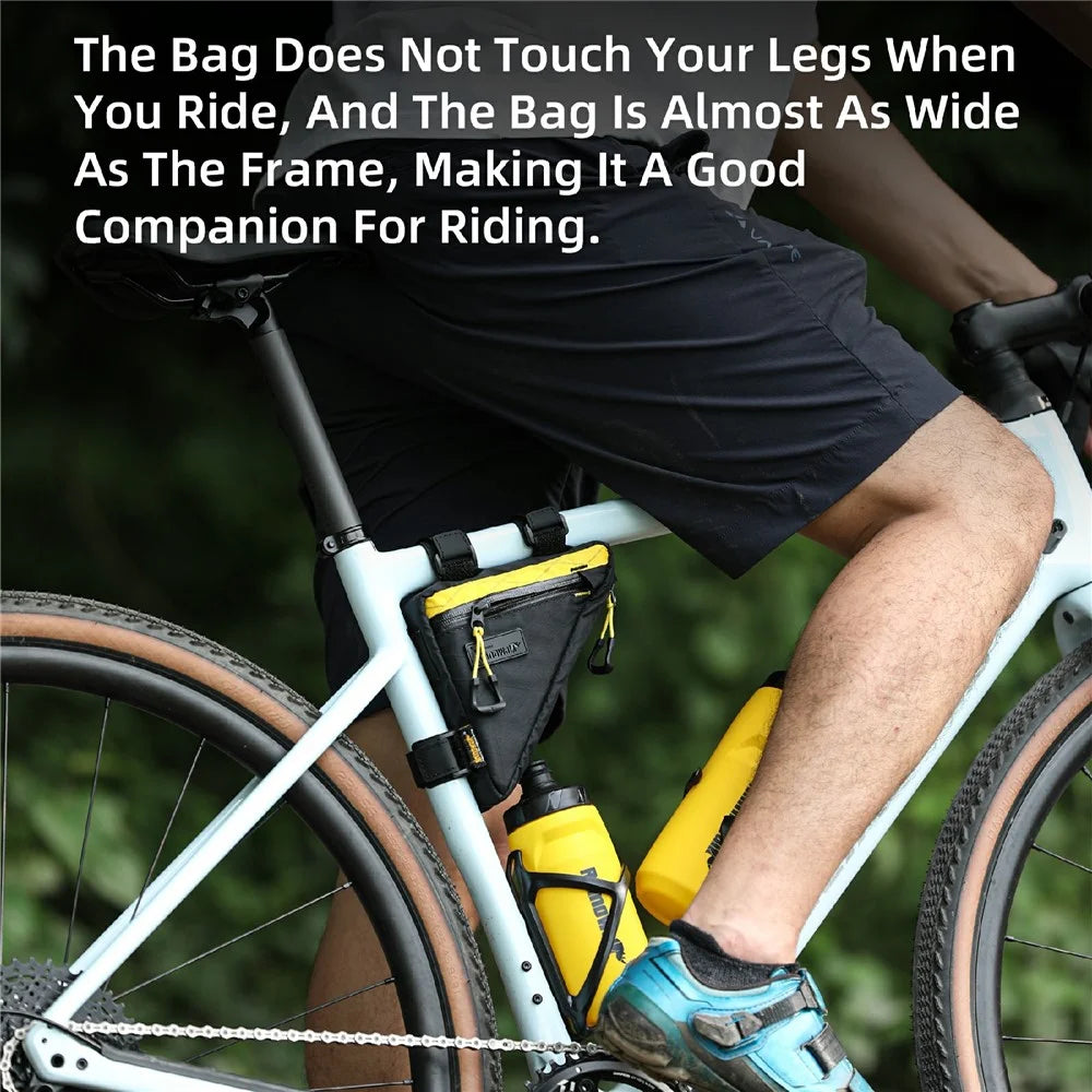 RHINOWALK BHD0019 Bicycle Frame Storage Bag 0.9L Waterproof Bike Triangle Top  /  Under Tube Pouch Bag - Black  /  Yellow - 4