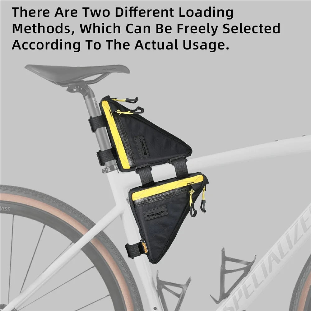 RHINOWALK BHD0019 Bicycle Frame Storage Bag 0.9L Waterproof Bike Triangle Top  /  Under Tube Pouch Bag - Black  /  Yellow - 6