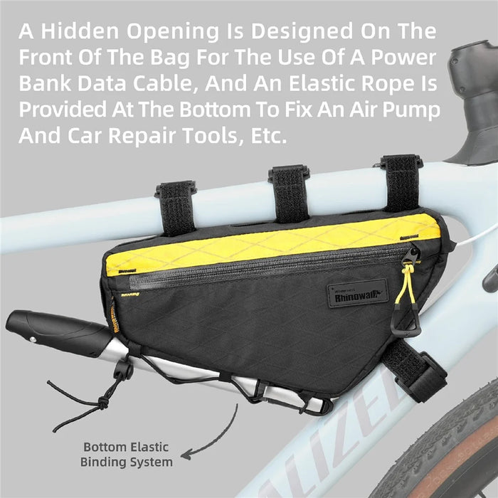 RHINOWALK BHD0016 Bicycle Frame Bag 1.7L Under Tube Bag Waterproof Bike Triangle Pouch - Black / Yellow - 5