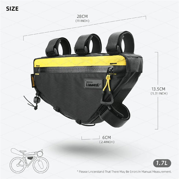 RHINOWALK BHD0016 Bicycle Frame Bag 1.7L Under Tube Bag Waterproof Bike Triangle Pouch - Black / Yellow - 7