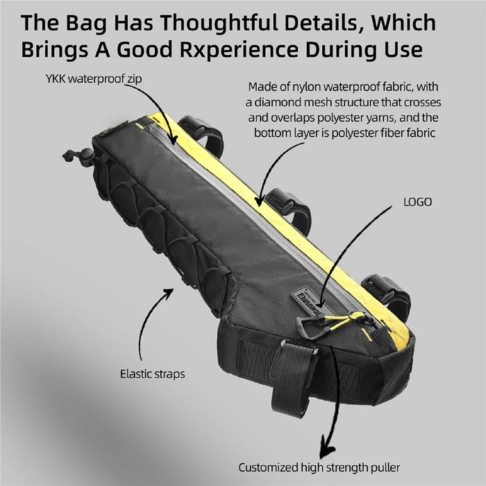 RHINOWALK BHD0016 Bicycle Frame Bag 2.4L Waterproof Bicycle Pouch Under Tube Bag for Road Mountain Cycling - Black  /  Yellow - 7
