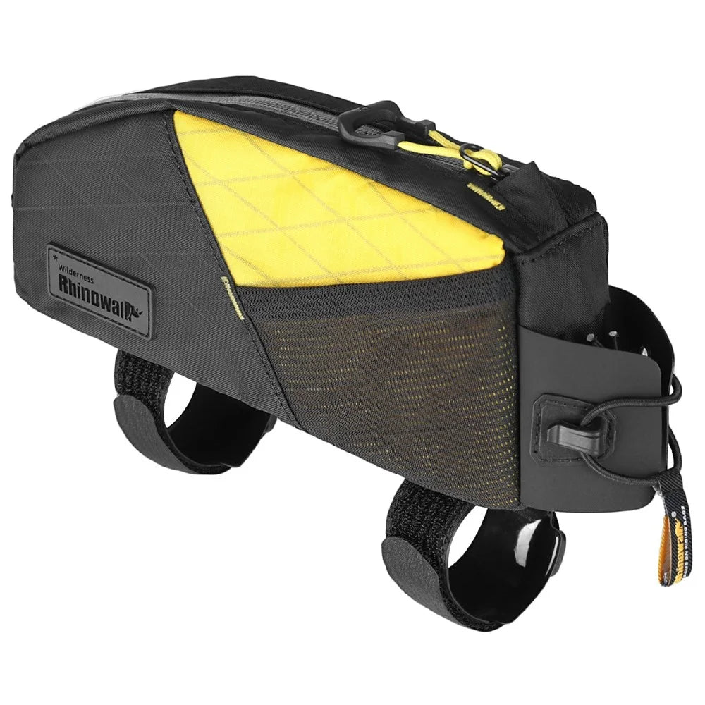 RHINOWALK BHD0014YE Bicycle Top Tube Bag Bike Front Beam Nylon Storage Bag, Support Screw / Strap Installation - Black+Yellow - 1
