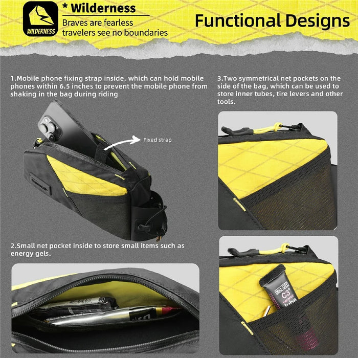 RHINOWALK BHD0014YE Bicycle Top Tube Bag Bike Front Beam Nylon Storage Bag, Support Screw / Strap Installation - Black+Yellow - 4