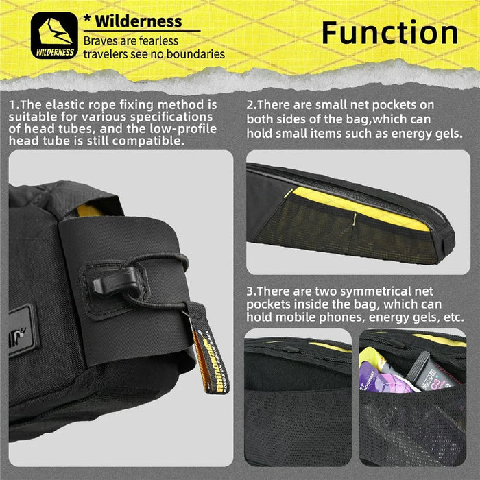 RHINOWALK BHD0015 Lengthened Bicycle Top Tube Bag Bike Front Beam Nylon Storage Bag, 44x5.5x10cm - Black+Yellow - 4