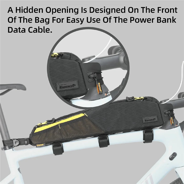 RHINOWALK BHD0015 Lengthened Bicycle Top Tube Bag Bike Front Beam Nylon Storage Bag, 44x5.5x10cm - Black+Yellow - 5