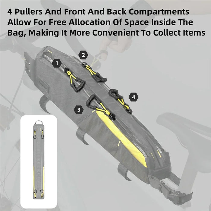 RHINOWALK BHD0015 Lengthened Bicycle Top Tube Bag Bike Front Beam Nylon Storage Bag, 44x5.5x10cm - Black+Yellow - 7