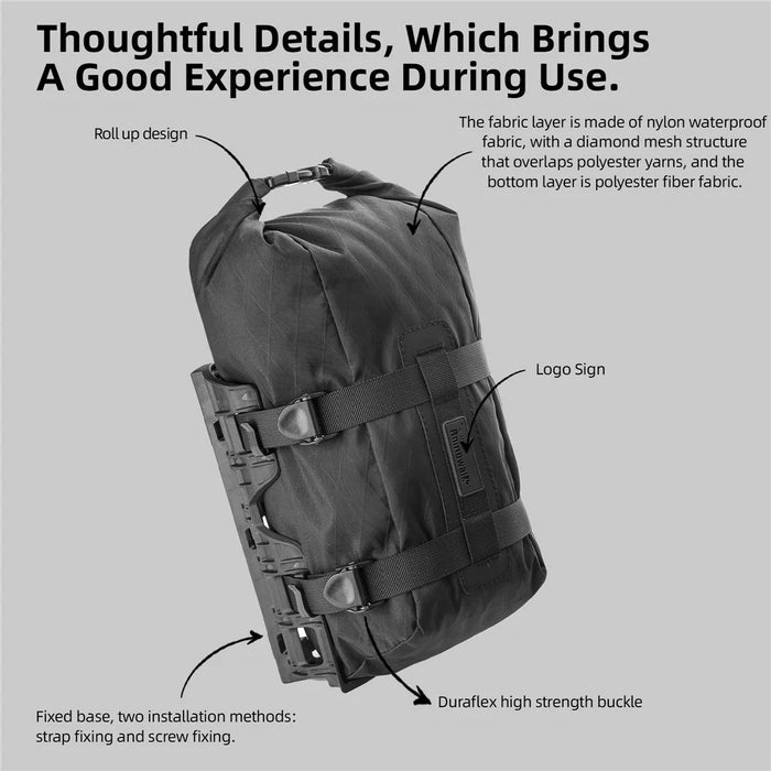 RHINOWALK BHD0013BK Bike Front Fork Nylon Storage Bag Waterproof Bicycle Front Fork Bag, 45x17x15cm - Black - 5