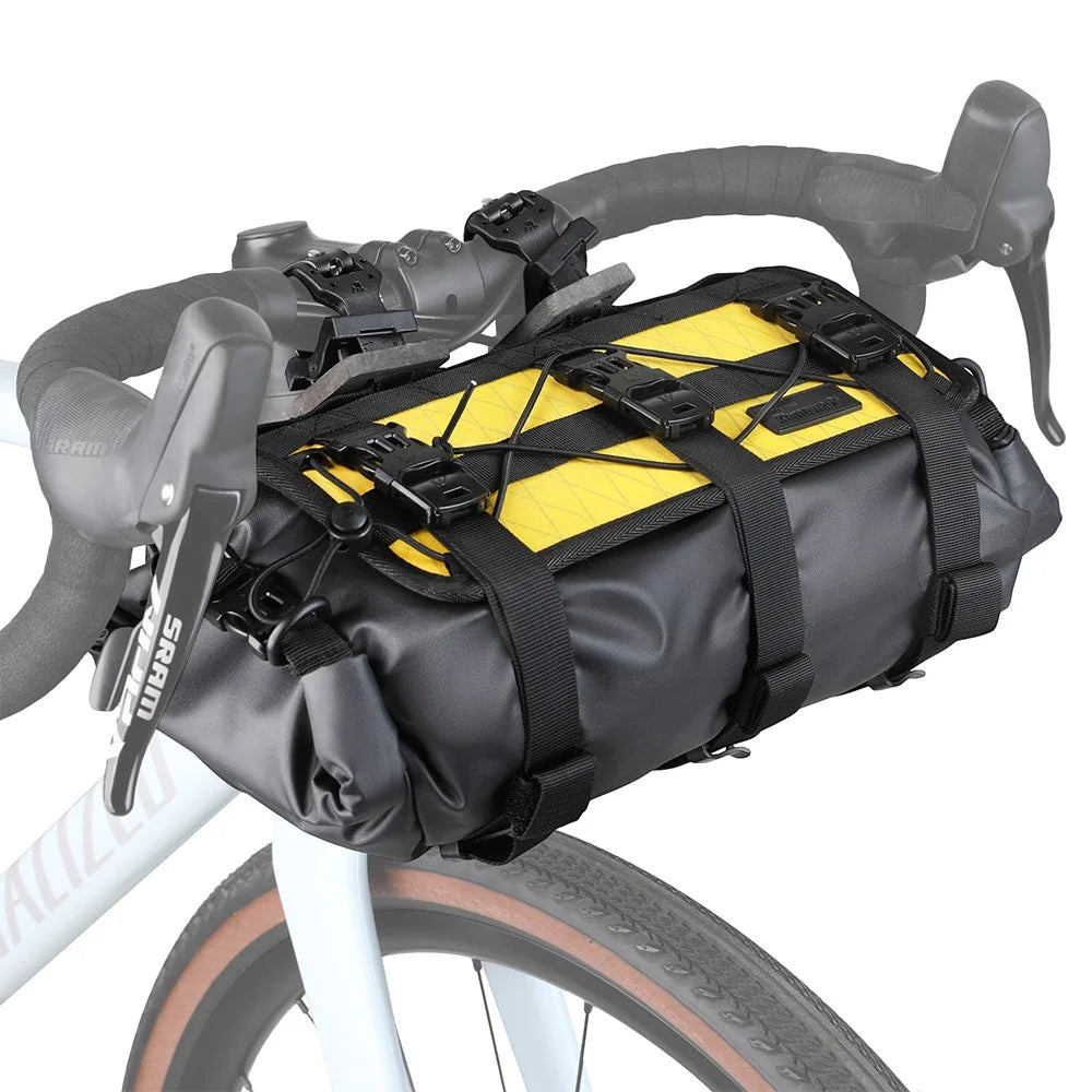 RHINOWALK Wilderness Series 8L Bike Handlebar Bag Waterproof 420D Nylon Bicycle Dry Bag - Black+Yellow - 1
