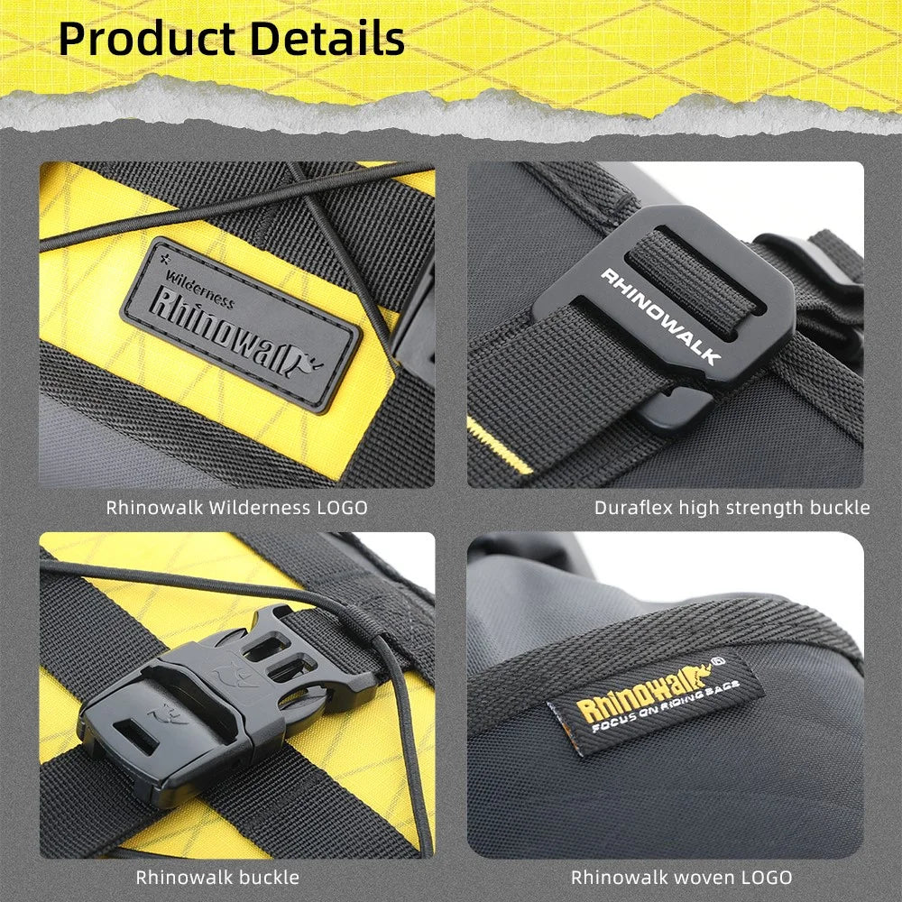RHINOWALK Wilderness Series 8L Bike Handlebar Bag Waterproof 420D Nylon Bicycle Dry Bag - Black+Yellow - 5