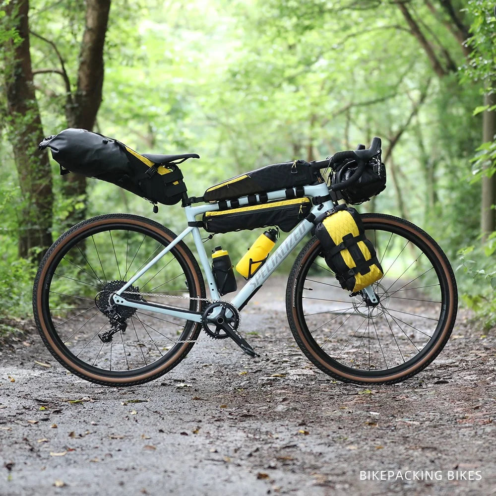 RHINOWALK Wilderness Series 8L Bike Handlebar Bag Waterproof 420D Nylon Bicycle Dry Bag - Black+Yellow - 7