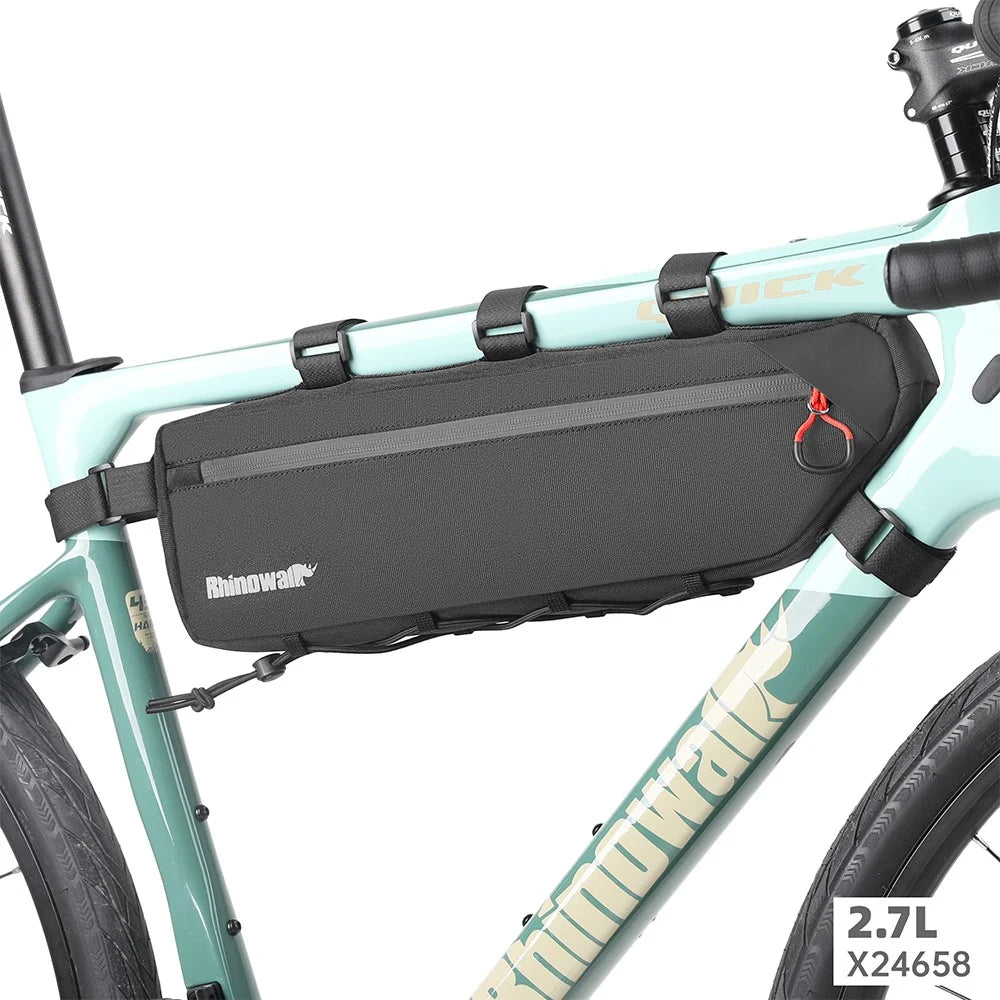 RHINOWALK X24658 2.7L Bike Frame Bag Waterproof Bicycle Under Tube Triangle Bag, Size L: 42x6x12cm - Black - 3