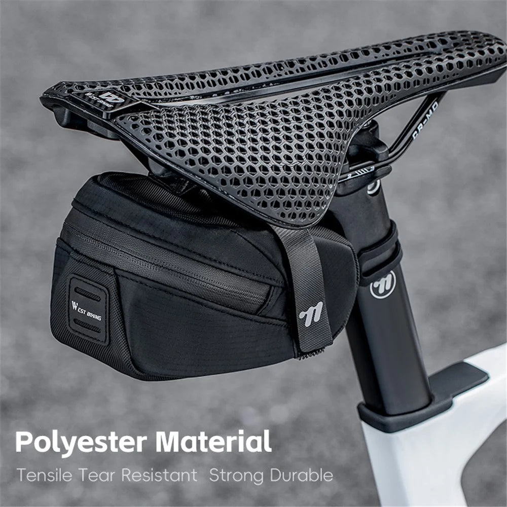 WEST BIKING YP0707391 0.8L Bike Saddle Bag Polyester Bicycle Tail Storage Bag - Black - 5