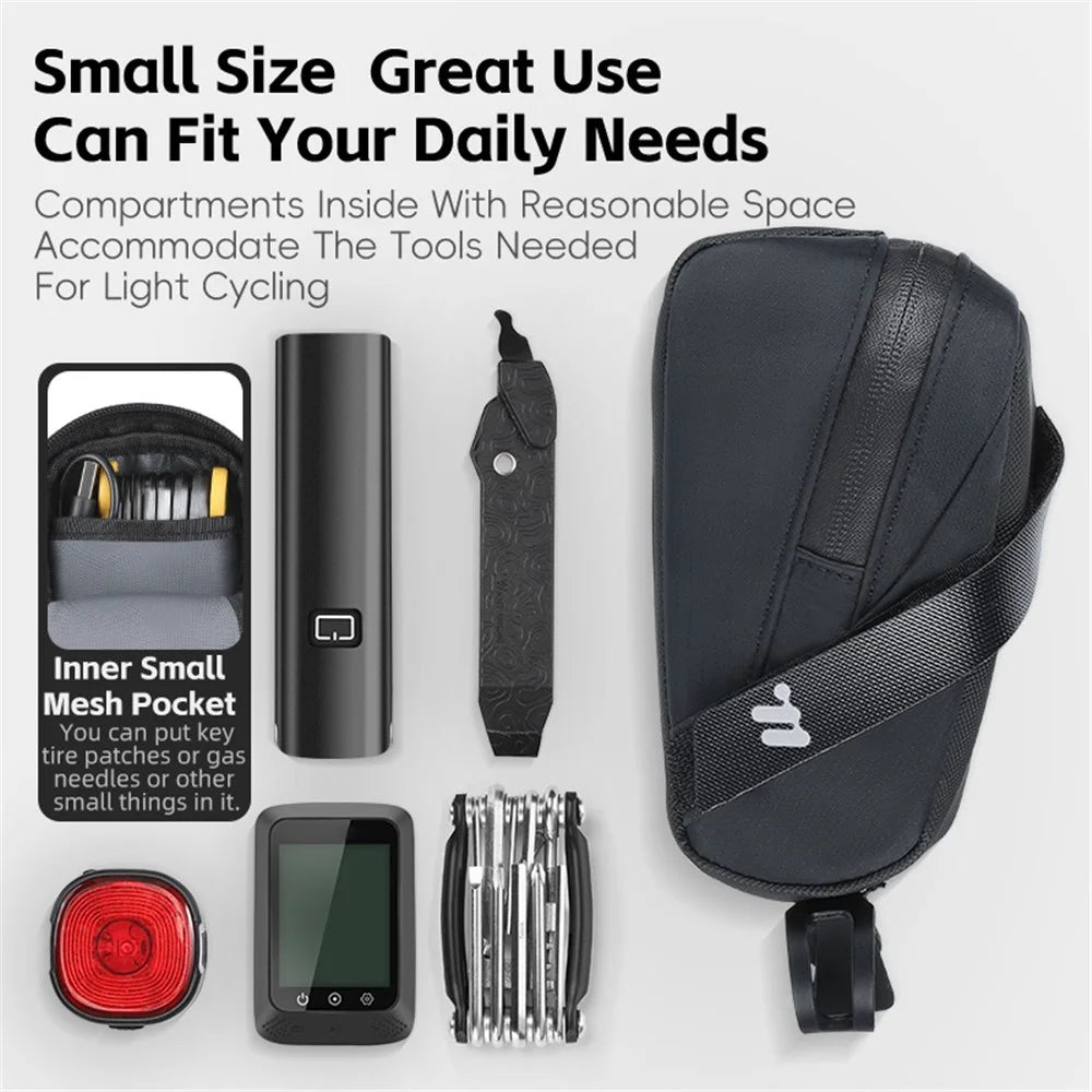 WEST BIKING YP0707391 0.8L Bike Saddle Bag Polyester Bicycle Tail Storage Bag - Black - 6