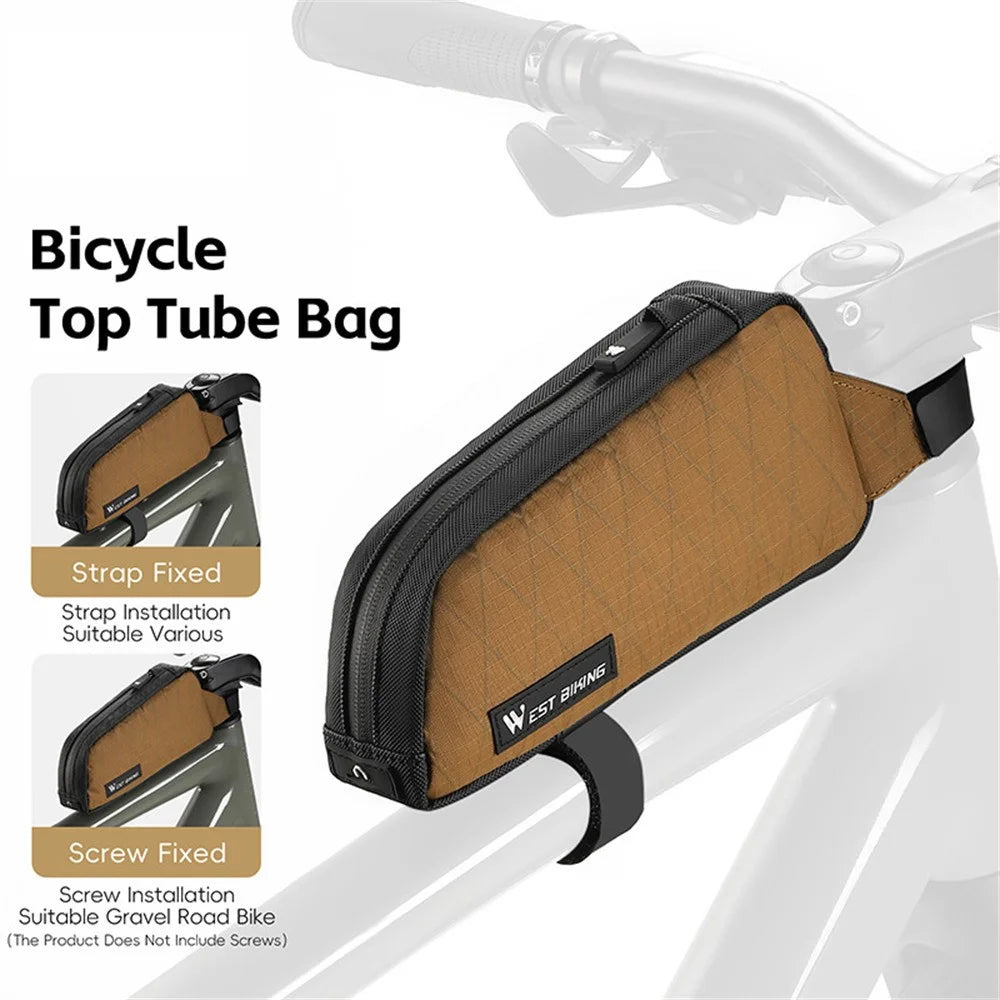 WEST BIKING YP0707392 Road Mountain Bike Frame Bag Front Tube Nylon Storage Pouch - Brown - 2