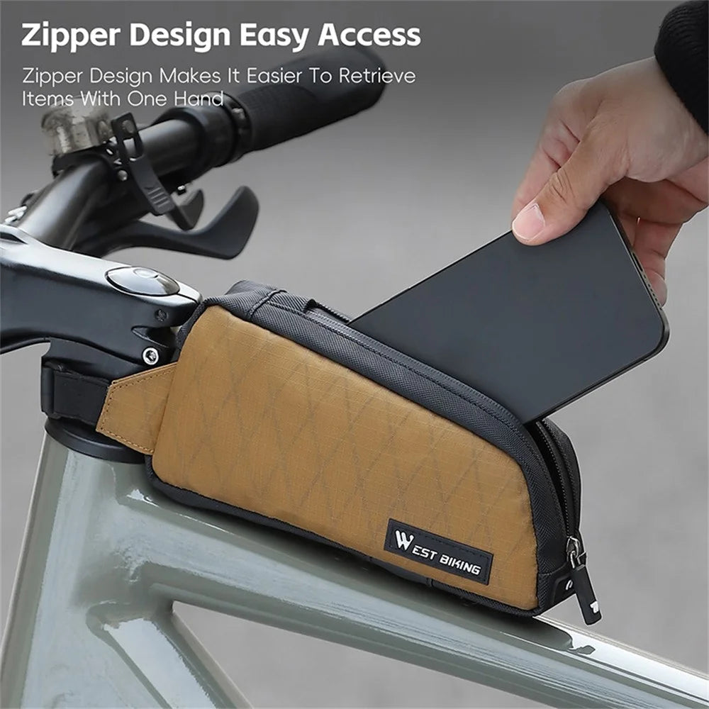 WEST BIKING YP0707392 Road Mountain Bike Frame Bag Front Tube Nylon Storage Pouch - Brown - 4
