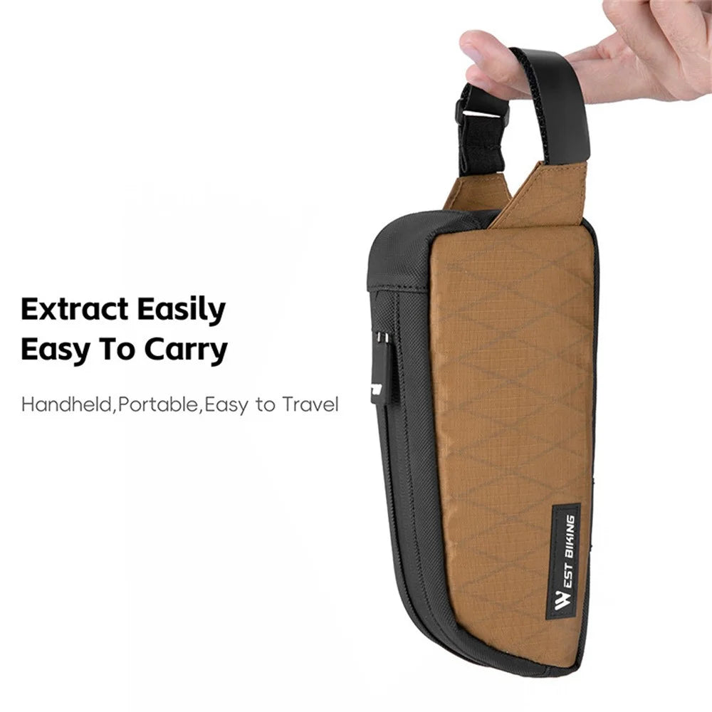 WEST BIKING YP0707392 Road Mountain Bike Frame Bag Front Tube Nylon Storage Pouch - Brown - 6