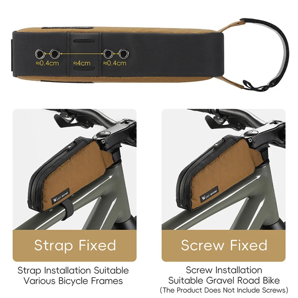 WEST BIKING YP0707392 Road Mountain Bike Frame Bag Front Tube Nylon Storage Pouch - Brown - 7