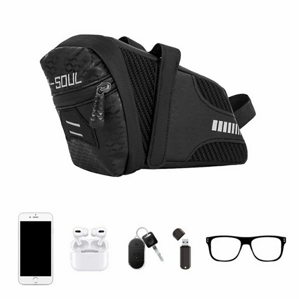 B-SOUL Multifunction Road Bike Seat Bag Reflective Folding Bicycle Saddle Pack - 2