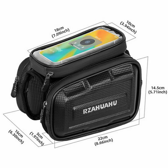 RZAHUAHU 3L Bike Frame Bag Waterproof Outdoor Cycling Hard Shell Touch Screen Phone Pouch - 7