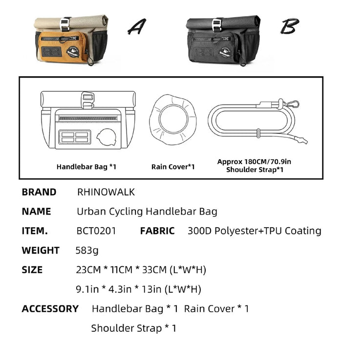 RHINOWALK BCT0201 Waterproof Bike Handlebar Bag 4L Quick Release Front Tube Basket Bag - Khaki - 7