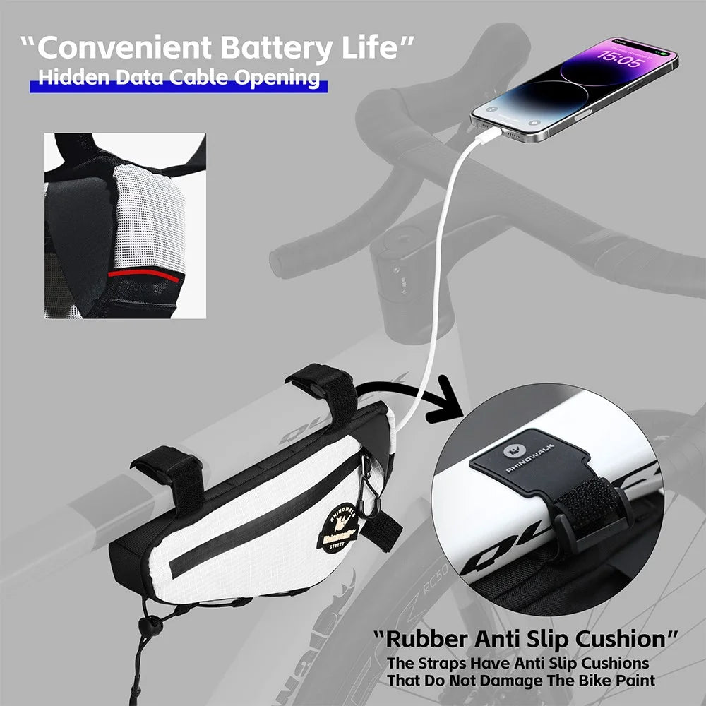 RHINOWALK Road Bike Triangle Frame Bag Waterproof Cycling Bag with Hidden Cable Port - White - 7