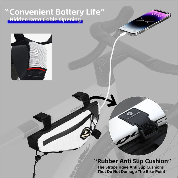 RHINOWALK Road Bike Triangle Frame Bag Waterproof Cycling Bag with Hidden Cable Port - White - 7
