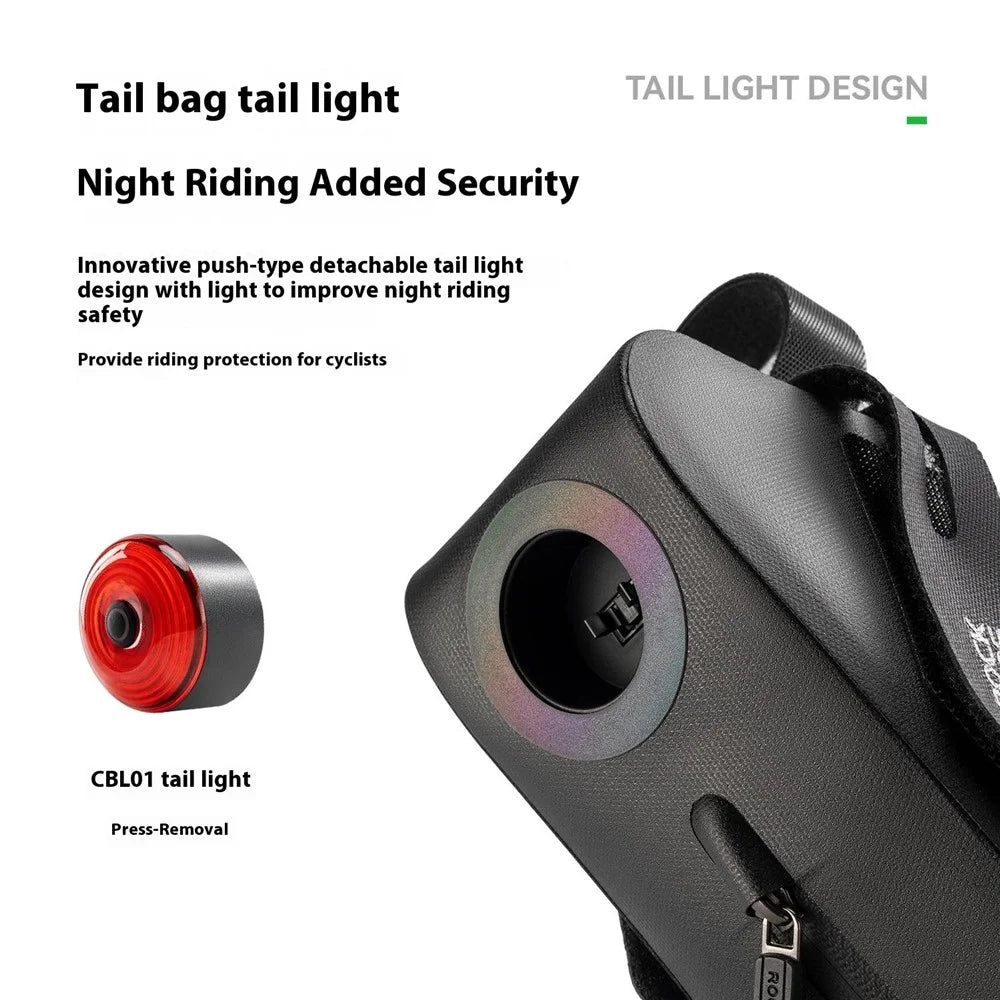 ROCKBROS 0.8L Waterproof Bike Saddle Bag with Smart Brake Sensing Taillight for Night Riding - 7