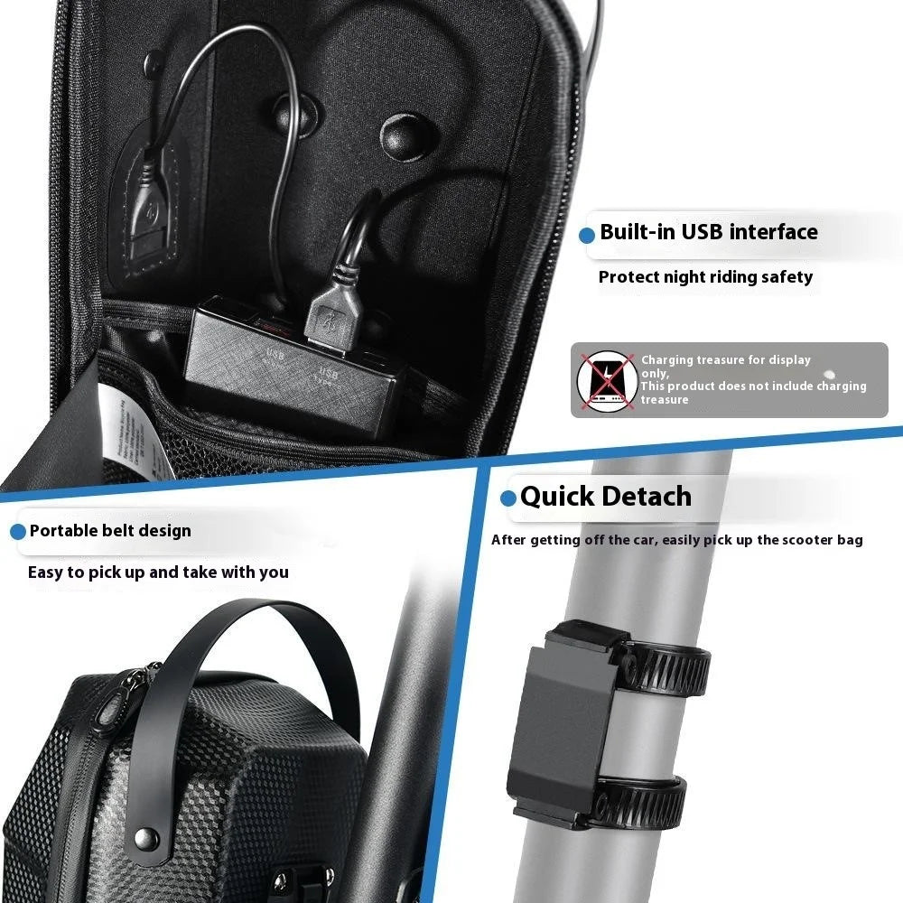 NEWBOLER BIKF-BAG843 3L Electric Scooter Bike Handlebar Hanging Bag EVA Hard Shell Waterproof Storage Pack with USB Port - 6