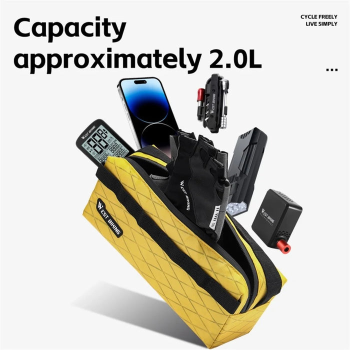 WEST BIKING YP0707408 2L Bicycle Handlebar Bag MTB Road Bike Front Frame Storage Pouch Crossbody Bag - Yellow - 5