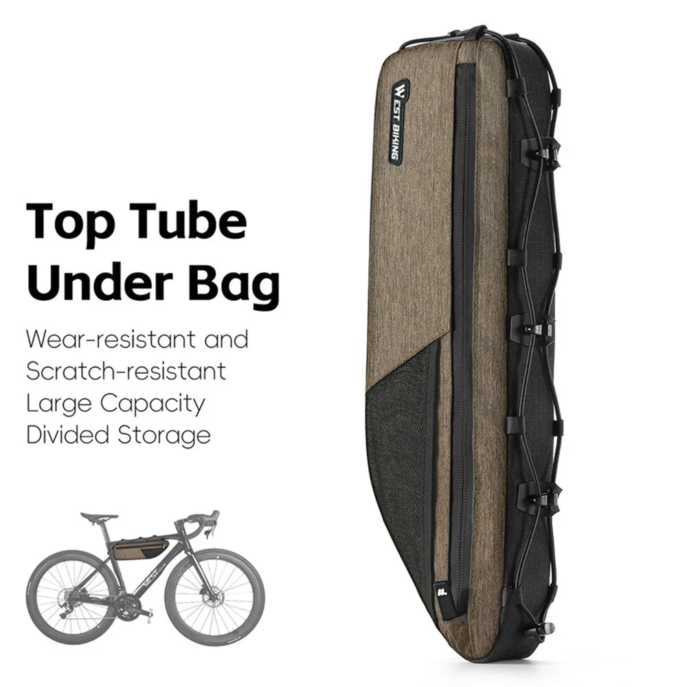 WEST BIKING YP0707400 Bicycle Frame Bag Top Tube Bag for Mountain Road Bike Cycling Storage Pouch - Brown - 2